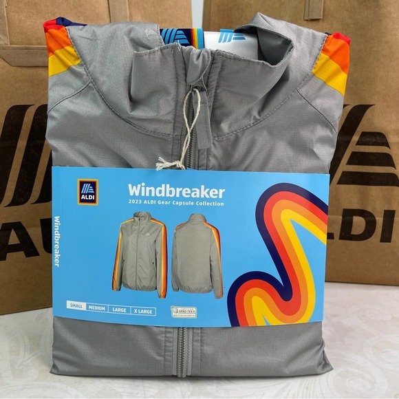 Aldi Windbreaker grey with Stripe Sleeves Size Small - Picture 1 of 7